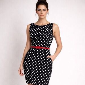 Lauren Ralph Lauren Black White Polka Dot Spring Dress Size 10 NWT Pockets Belt